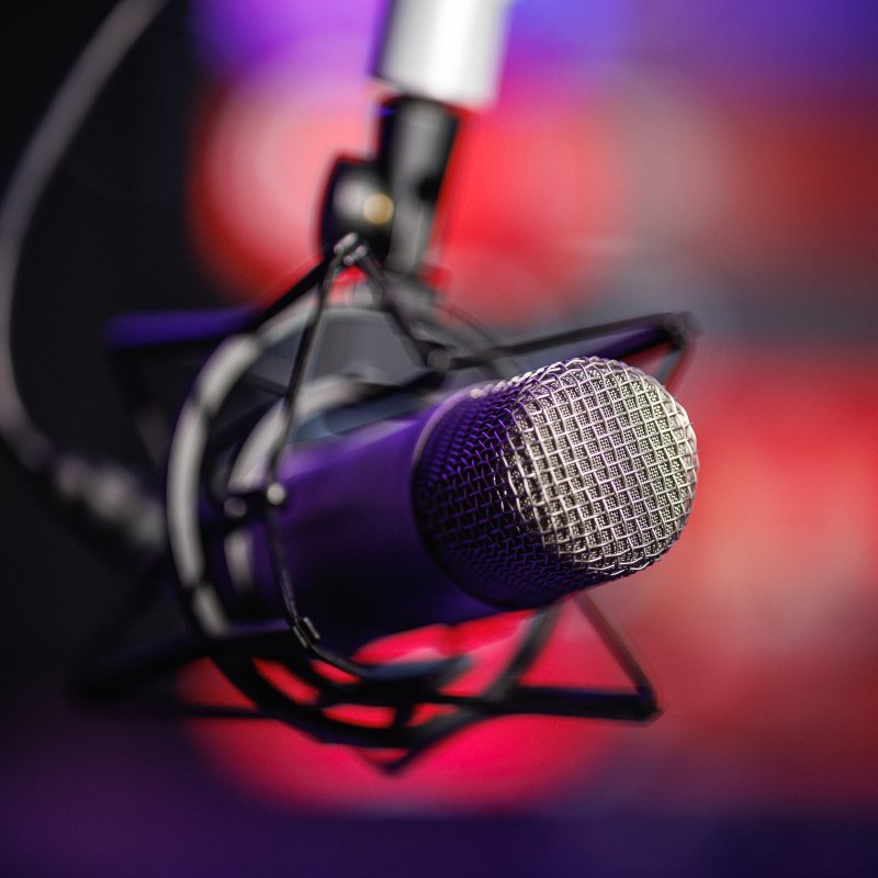 Smiling happy radio host